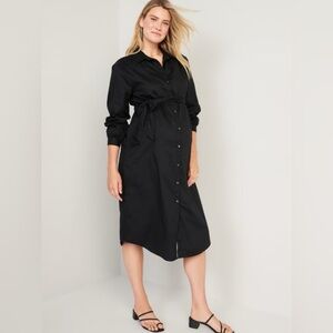 NWOT! Old Navy Black Maternity Long-Sleeve Midi Shirt Dress - Size Large💛